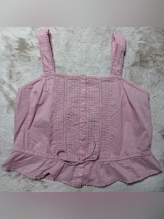 Levi's Tops - Levi's Pink Lace-Trim Sleeveless Button Front Camisole